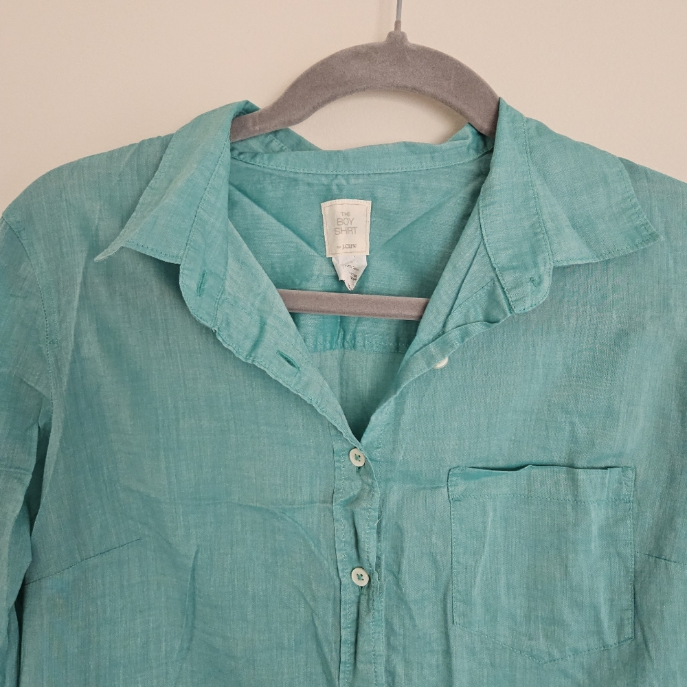 J.Crew Boy Shirt lightweight Cotton Summer Button Down Size 6 Green - Picture 3 of 3